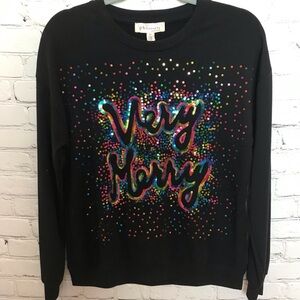 Philosophy Very Merry Black Multi Crewneck Top size SMALL NWT